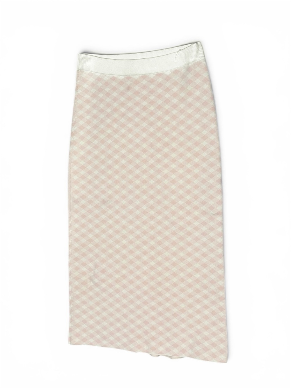 Cream-Waist Pink Gingham Pencil Skirt